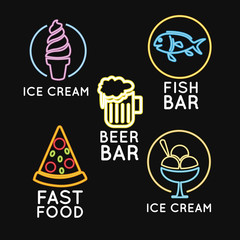 Food neon lights advertising icon vector illustration graphic design