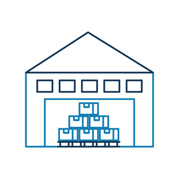 warehouse building with cargo container box on shelves vector illustration