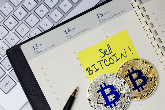 Concept of Sell Bitcoin (virtual money) at office