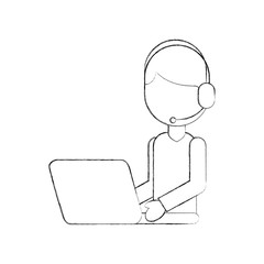 Fototapeta na wymiar operator call center headset working laptop vector illustration