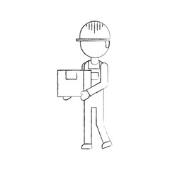 logistic company courier delivery man character holding parcel in hands vector illustration