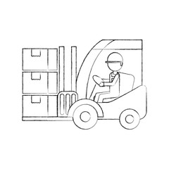 warehouse worker loading cardboard boxes forklift driver at work in storehouse vector illustration