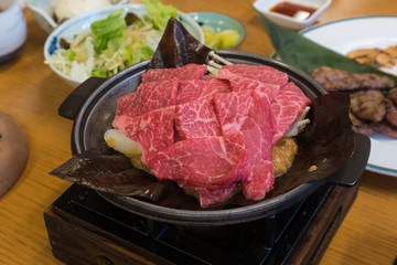 Raw meat beef ready to cook in the hot pot