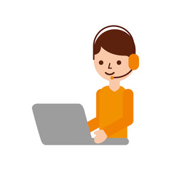 operator call center headset working laptop vector illustration