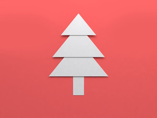 abstract white christmas tree flat-paper minimal red background 3d rendering christmas new year concept