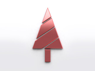 red metallic abstract christmas tree white background 3d rendering