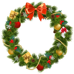 Fototapeta na wymiar Vector Christmas Wreath with Mistletoe