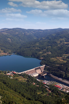 Perucac Serbia hydroelectric power plant on river landscape
