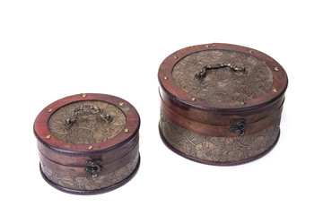 Retro Decorative Treasure Box from Wood. Trunk Chest on white background