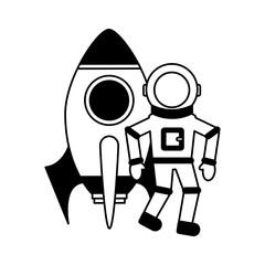 astronaut with rocket comic character icon vector illustration design