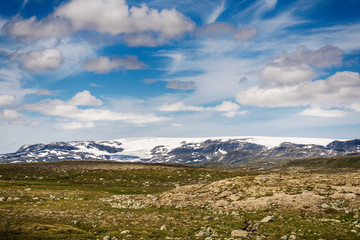 Hardangerjokulen glacier on top of Hardangervidda plateau