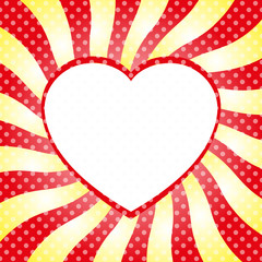 Obraz premium Pop Art template with hearts, Retro sunburst ray in vintage style, romantic frame