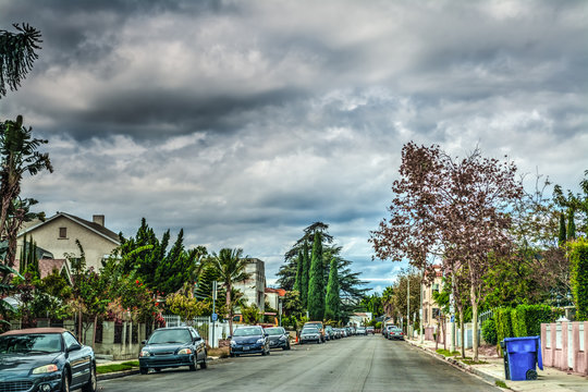 Suburbs in Los Angeles under a cloudy sky