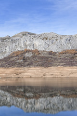 The Riaño swamp with little water dammed up due to the drought