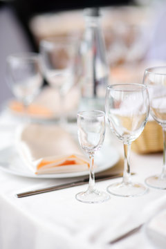 Beautiful Table Set With Two Glasses For Wedding Reception