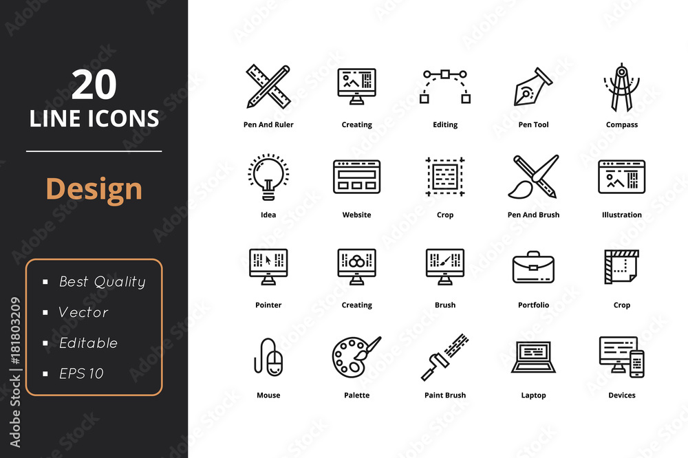 Fototapete 20 ultra high quality thin line icons about design. for user interfaces and web