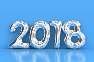 2018 text-type-letter silver abstract blue scene wall new year holiday decoration concept 3d rendering