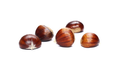 Pile edible chestnut isolated on white background
