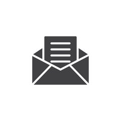 Receive mail icon vector, filled flat sign, solid pictogram isolated on white. Opened envelope with letter inside symbol, logo illustration.