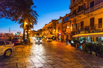 Fototapeta na wymiar La Maddalena seafront by night