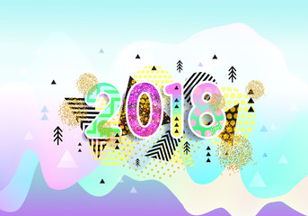 New year 2018. Colorful design. 3D Wavy Background. vector.
