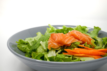 raw fish salad and vegetables fruit