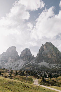 Scenic view of rocky mountainscape at Sella Pass, Dolomites, Italy