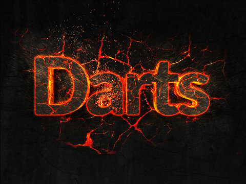 Darts Fire text flame burning hot lava explosion background.