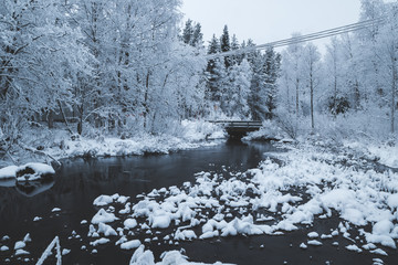Bridge and snowy river