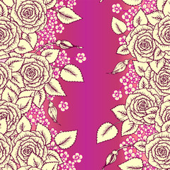 Vintage vector seamless pattern with  roses