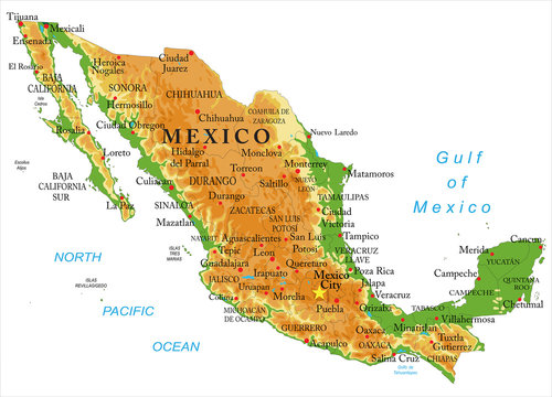 Mexico physical map