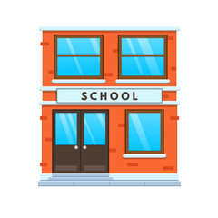 Modern city school building facade. City school building. Education, learning.