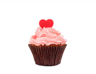 Delicious cupcakes for Valentine Day on white background