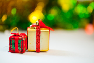 Gift boxes and decoration Christmas Day and New Year's isolated on a white surface.