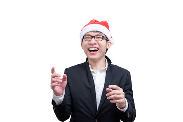 Business man has happy and laughing with Christmas festival themes isolated on white background.