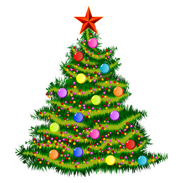 Classic christmas tree isolated on white. Vector illustration