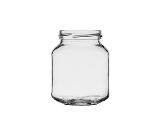 empty glass jar open isolated on white background