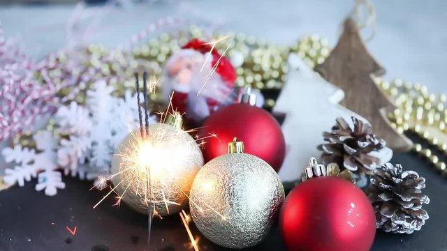 Christmas Decoration , Sparklers and Snowdrift , Merry Christmas