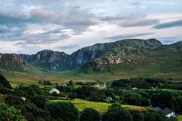 Landscape in Dunlewey with abandoned church in Donegal, Ireland