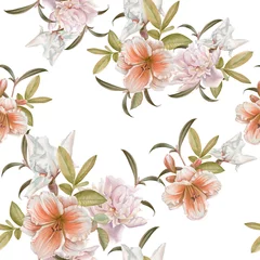 Papier Peint photo Pivoines Motif floral sans couture avec lis, pivoine, iris