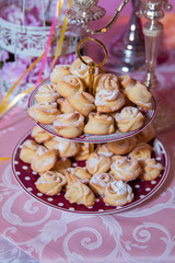 Flower shape cookies . Flower flat cake. Candy Bar