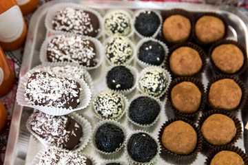 Raw vegan cocoa and coconut candy balls