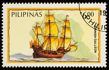 Spanish galleon on postage stamp