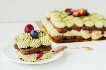 beautiful cake with cream and fruits