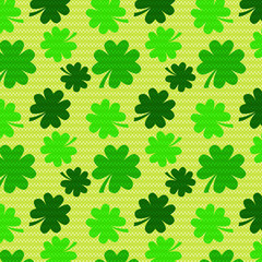 Saint Patrick's day green knitted  with clover, vector seamless pattern