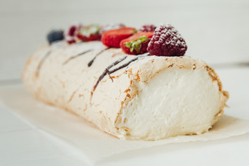 beautiful cake with cream and fruits