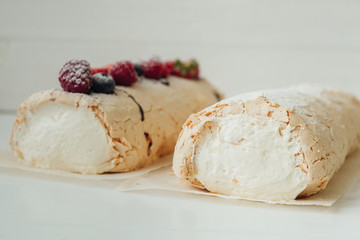 beautiful cake with cream and fruits