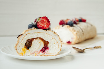 beautiful cake with cream and fruits