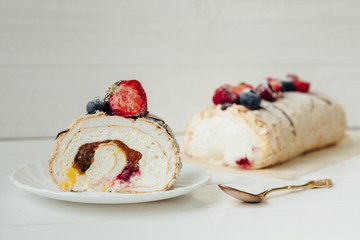 beautiful cake with cream and fruits