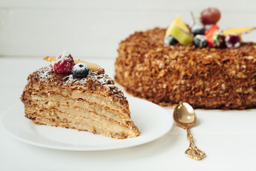 beautiful cake with cream and fruits